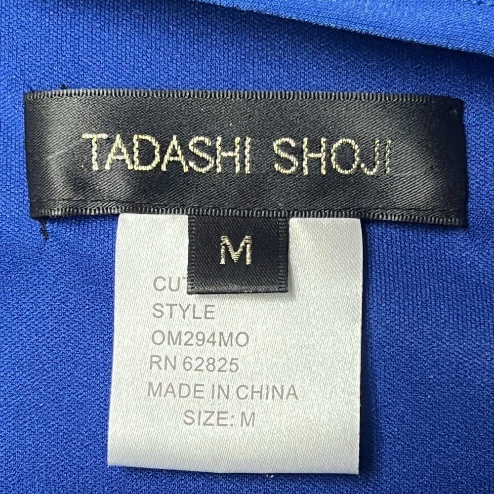 Tadashi Shoji One Shoulder Dress M Blue Pleated Sheath Cocktail Wedding Guest - Picture 6 of 10